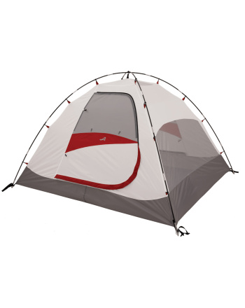 Meramac 4 Tent - Gray/Red - Quarter front profile no fly