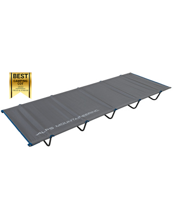 Ready Lite Cot - Gray/Blue - Top quarter profile with banner for "Best Camping Cot Overall 2023 from Field & Stream"