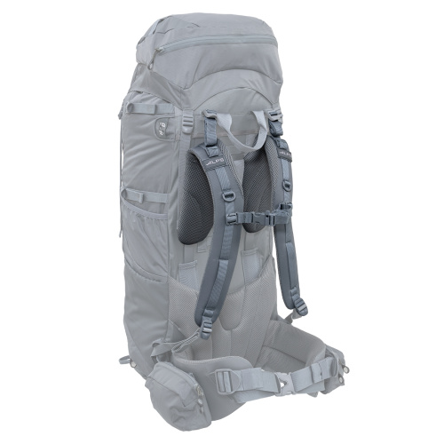 Caldera 75 Harness - Gray - Back profile of bag ghosted out with harness straps featured